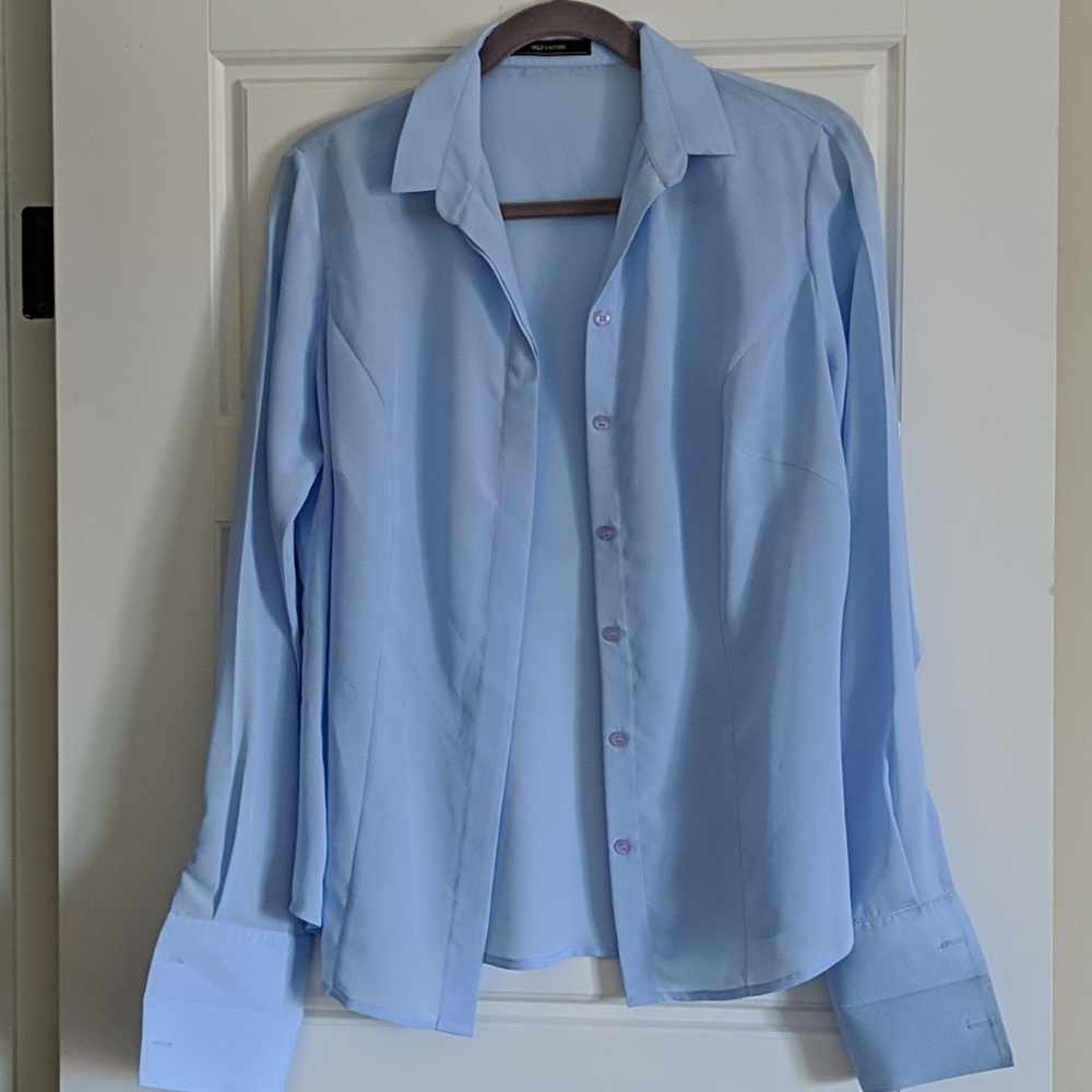 Pale blue silk+ viscose long sleeve blouse